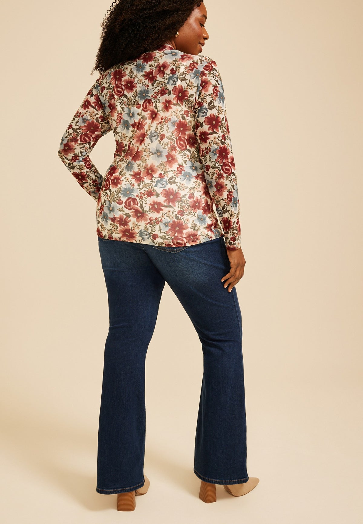 Maurices Plus Size Floral Mesh Mock Neck Top