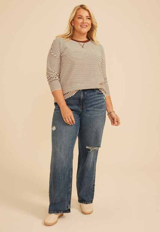 Maurices Plus Size 24/7 Clara Textured Stripe Long Sleeve Tee