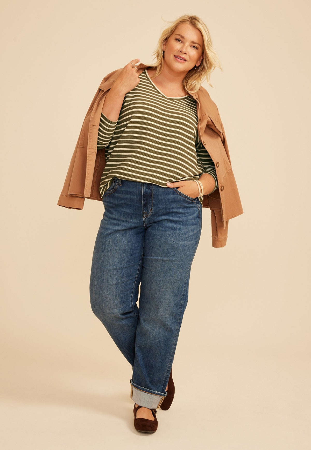 Maurices Plus Size 24/7 Clara Stripe Long Sleeve Tee