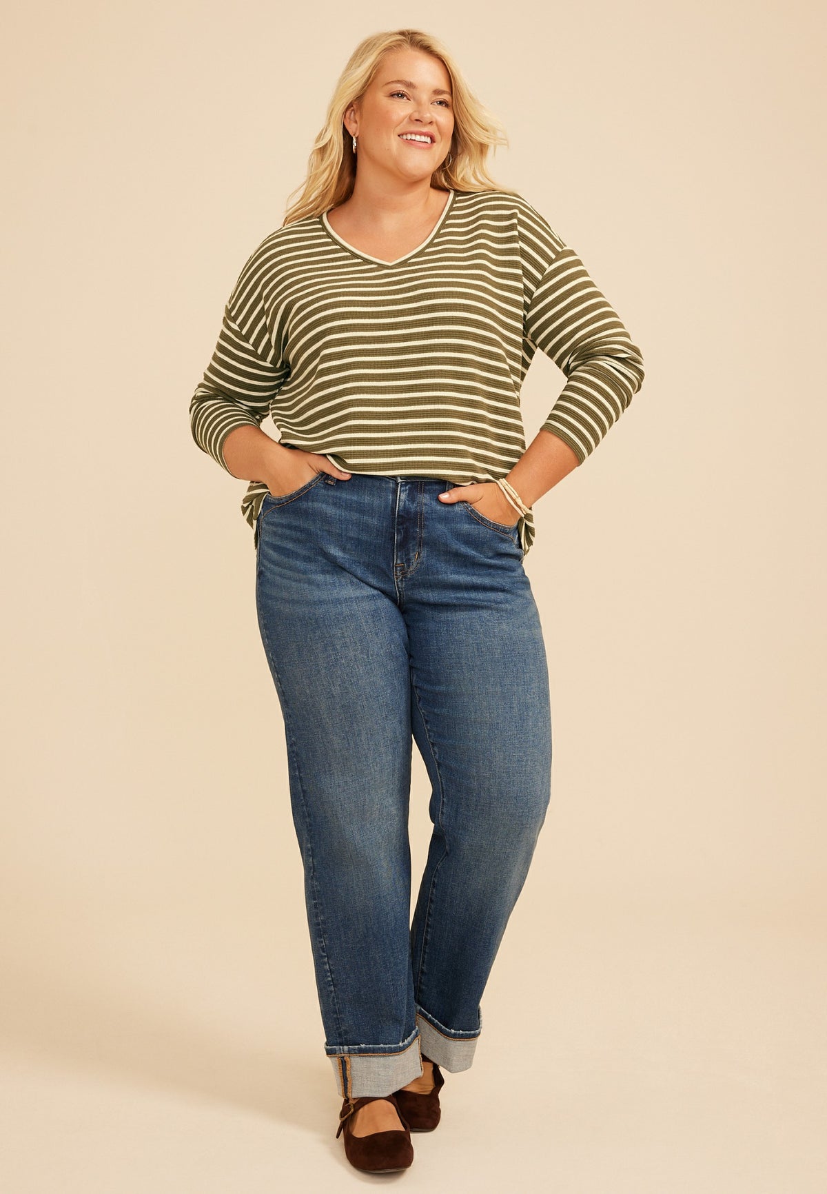 Maurices Plus Size 24/7 Clara Stripe Long Sleeve Tee