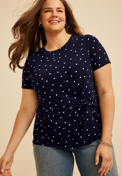 Maurices Plus Size 24/7 Polka Dot Side Knot Tee
