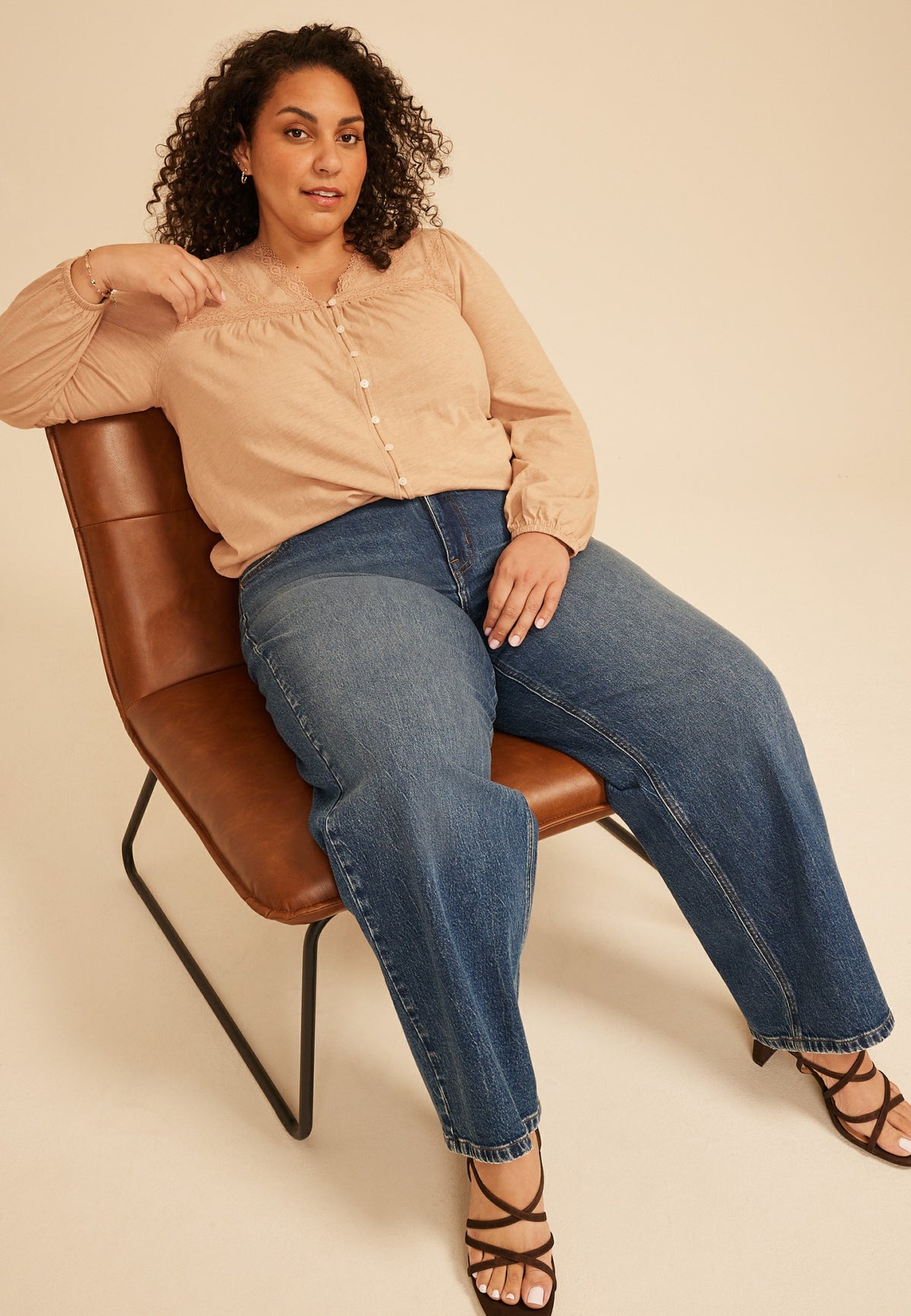 Maurices Plus Size Lace Trim V Neck Cotton Blouse