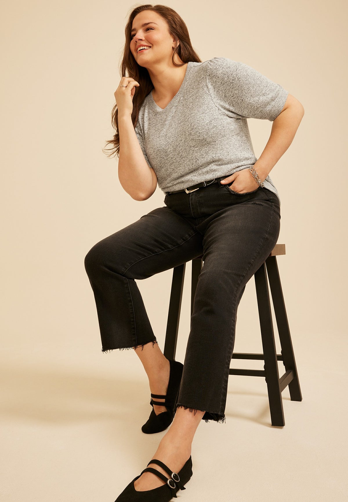 Maurices Plus Size Heathered Hacci Puff Sleeve Top