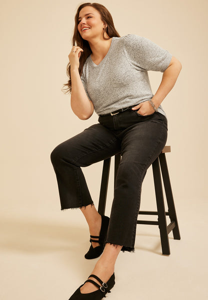 Maurices Plus Size Heathered Hacci Puff Sleeve Top