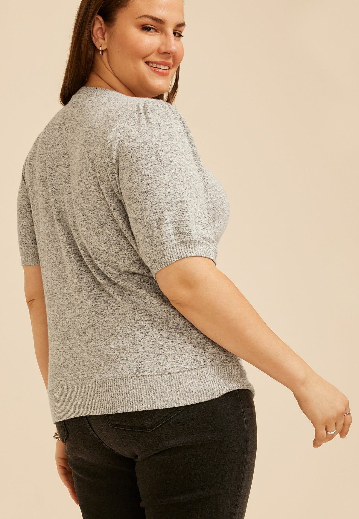 Maurices Plus Size Heathered Hacci Puff Sleeve Top