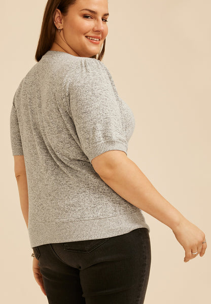 Maurices Plus Size Heathered Hacci Puff Sleeve Top