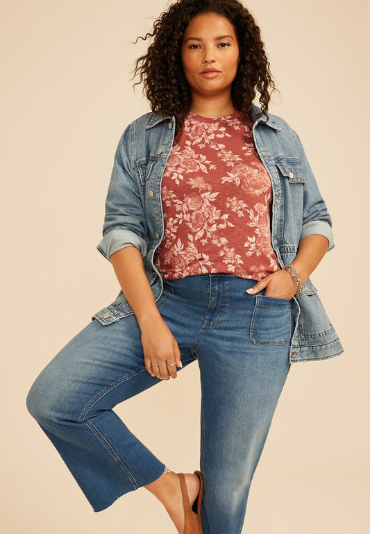 Maurices Plus Size 24/7 Kennedy Floral Crew Neck Tee