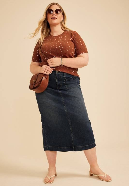 Maurices Plus Size 24/7 Polka Dot Ribbed Elbow Sleeve Tee