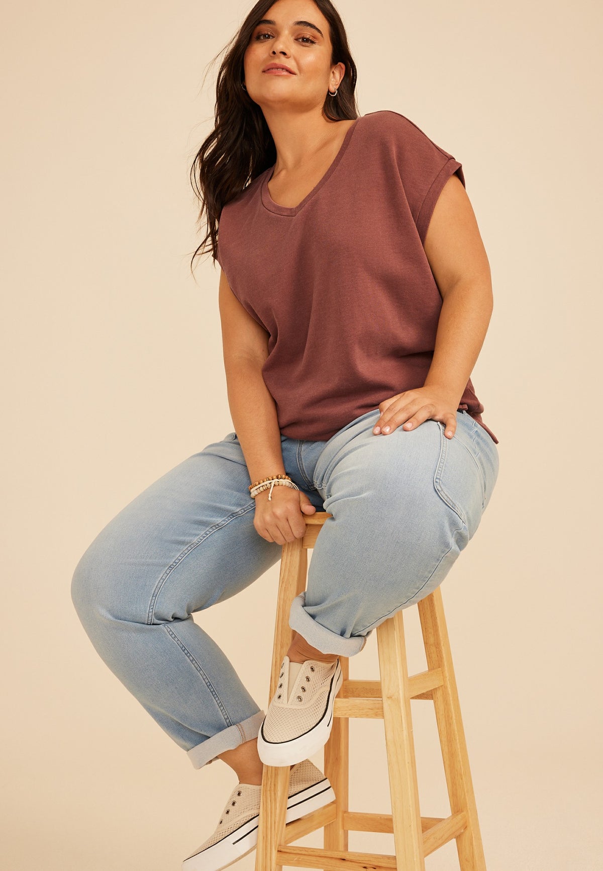 Maurices Plus Size Washed Terry V Neck Tee