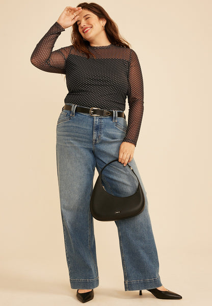 Maurices Plus Size Polka Dot Mesh Long Sleeve Top