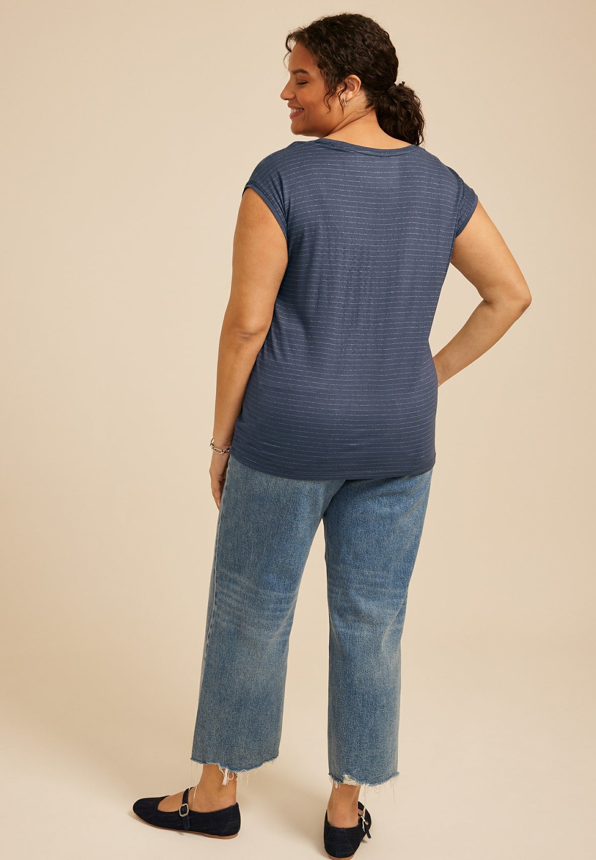 Maurices Plus Size 24/7 Metallic Stripe Scoop Neck Tee