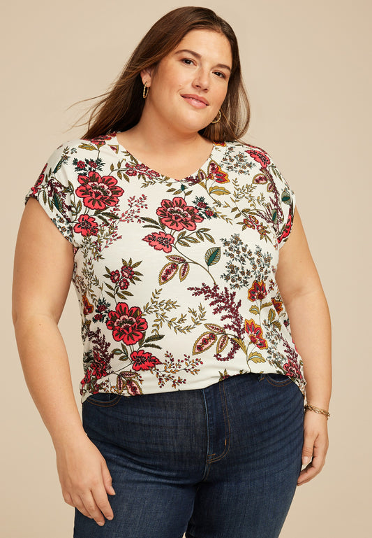 Maurices Plus Size 24/7 Berkley Floral V Neck Short Sleeve Tee