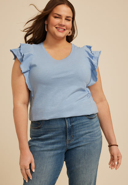 Maurices Plus Size 24/7 Double Flutter Sleeve Tee