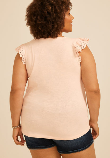 Maurices Plus Size Eyelet Flutter Sleeve Tee