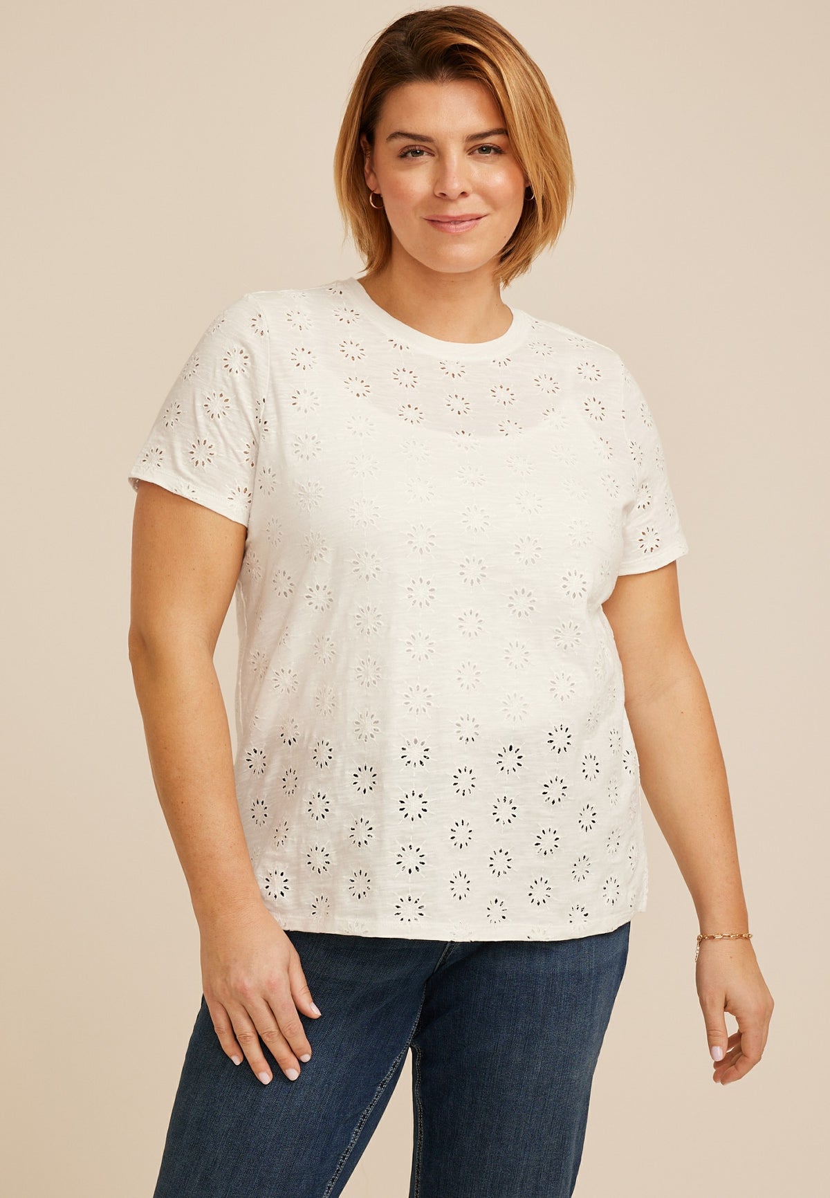 Maurices Plus Size 24/7 Dawson Eyelet Crew Neck Tee