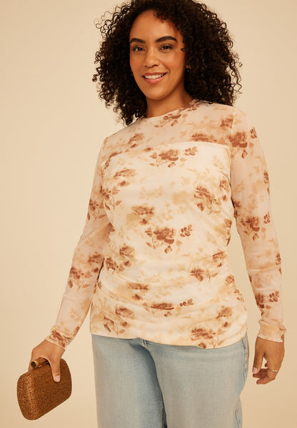 Maurices Plus Size Floral Mesh Long Sleeve Top
