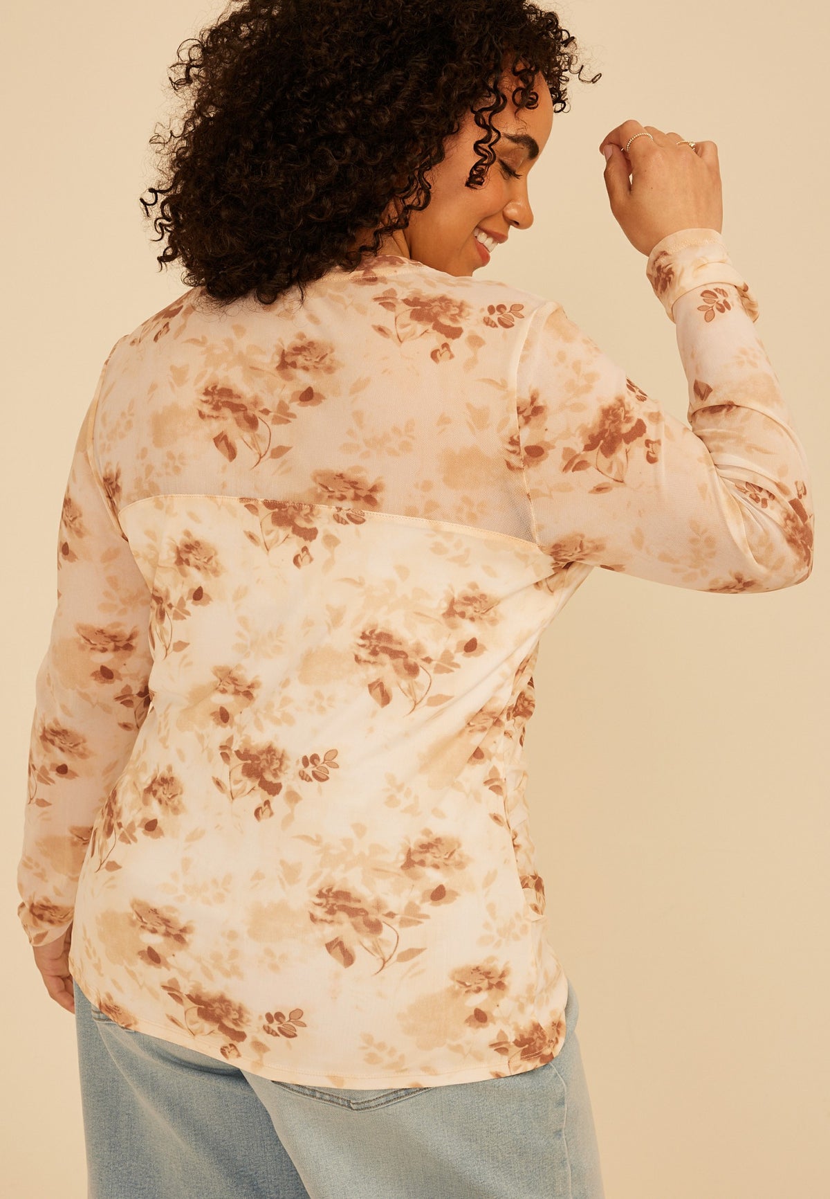Maurices Plus Size Floral Mesh Long Sleeve Top