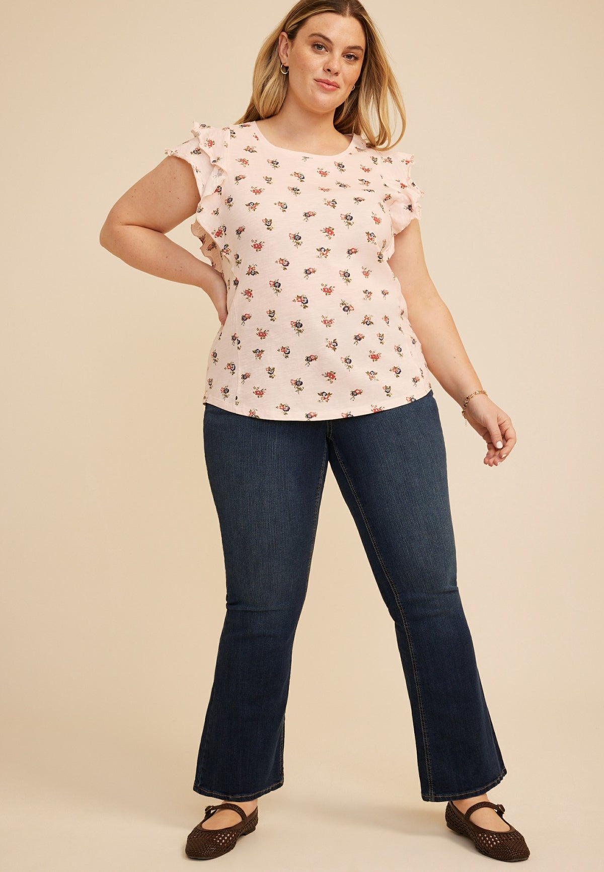 Maurices Plus Size 24/7 Floral Double Flutter Sleeve Tee