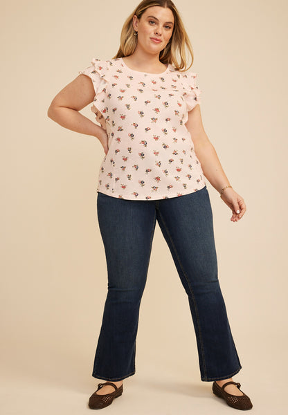 Maurices Plus Size 24/7 Floral Double Flutter Sleeve Tee