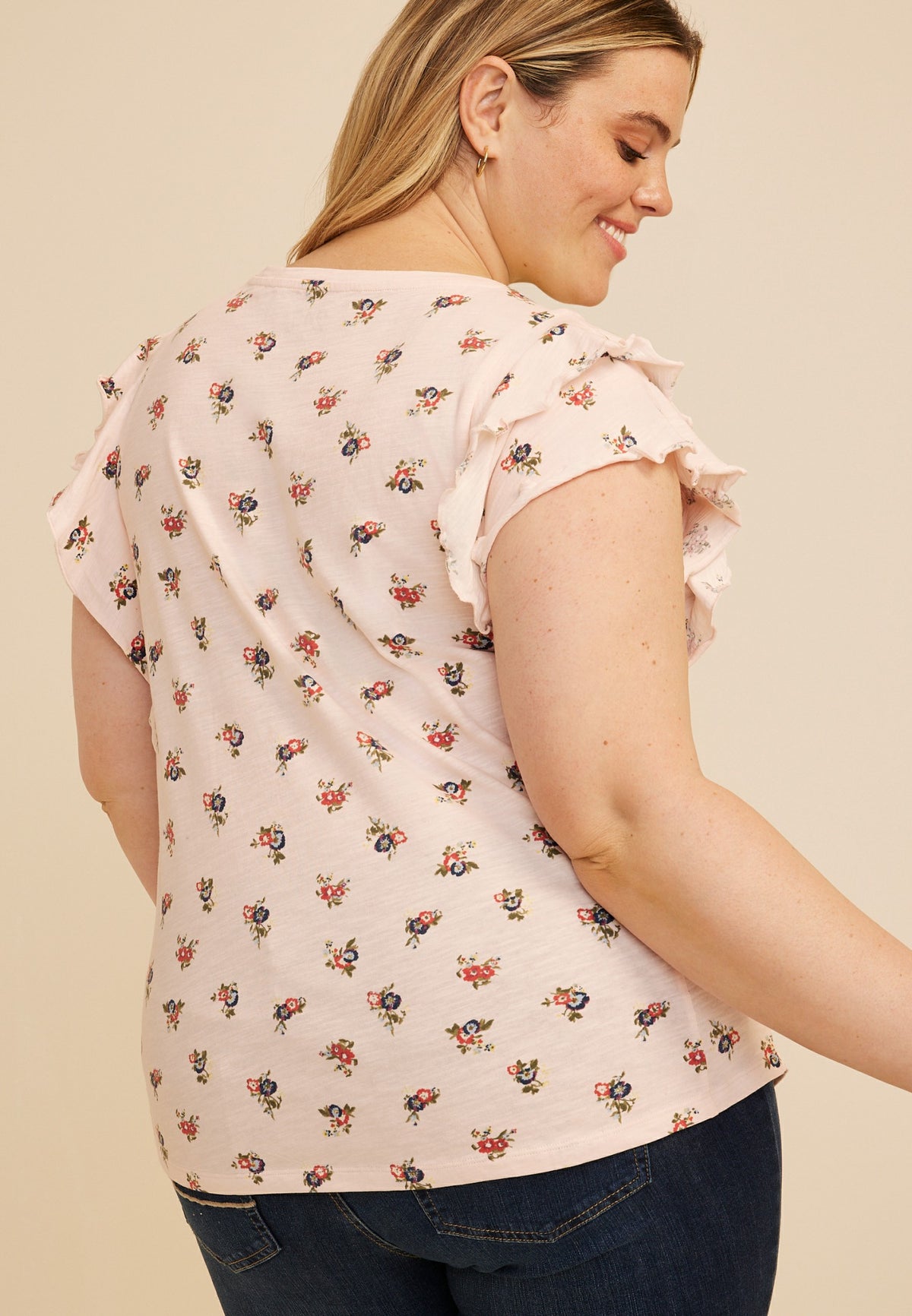Maurices Plus Size 24/7 Floral Double Flutter Sleeve Tee