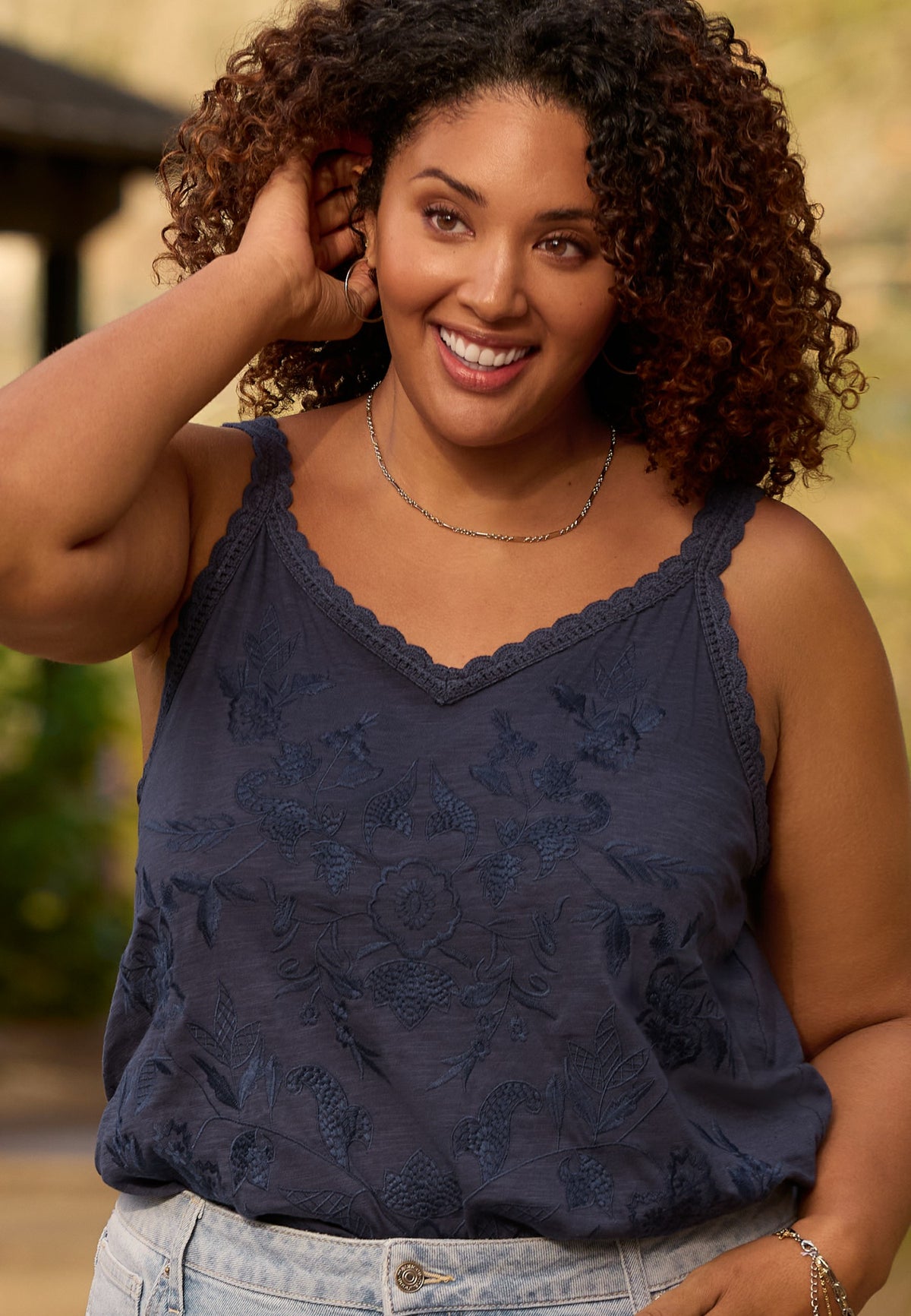 Maurices Plus Size Embroidered Scalloped Trim Tank Top