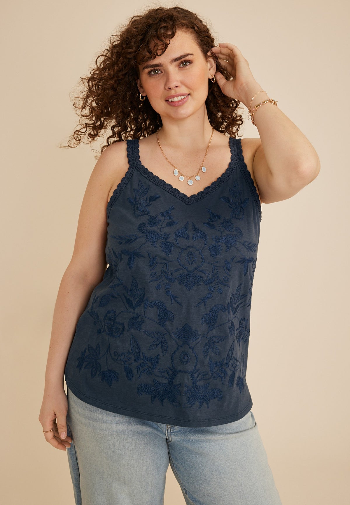 Maurices Plus Size Embroidered Scalloped Trim Tank Top