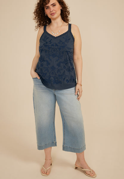 Maurices Plus Size Embroidered Scalloped Trim Tank Top