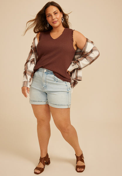 Maurices Plus Size Ruffle Trim Ribbed V Neck Tank Top