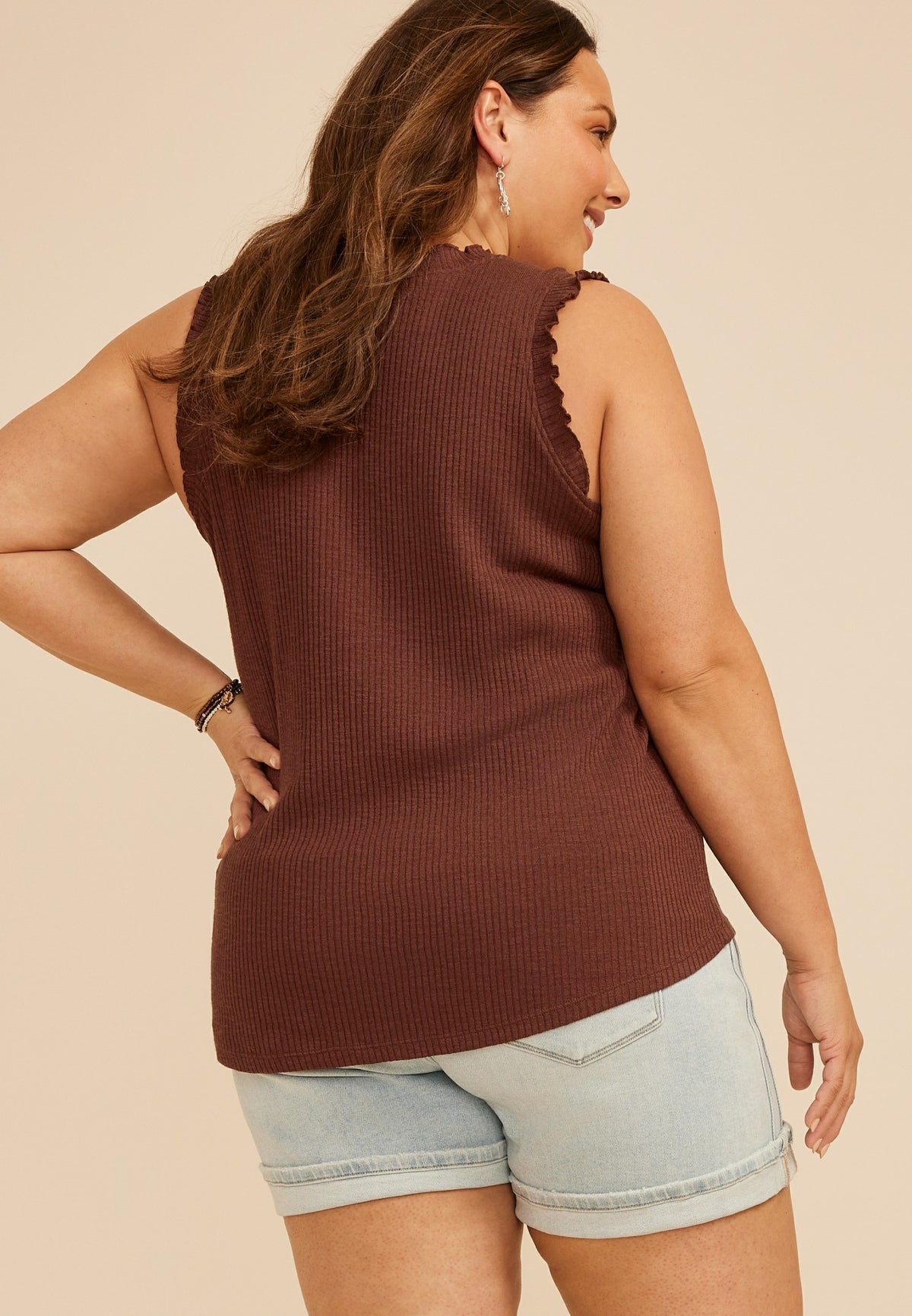 Maurices Plus Size Ruffle Trim Ribbed V Neck Tank Top