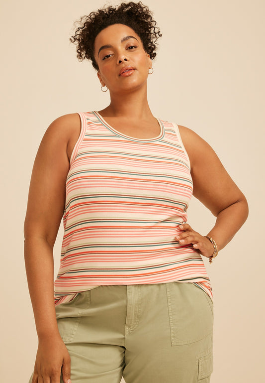 Maurices Plus Size 24/7 Striped Ribbed Scoop Neck Tank Top