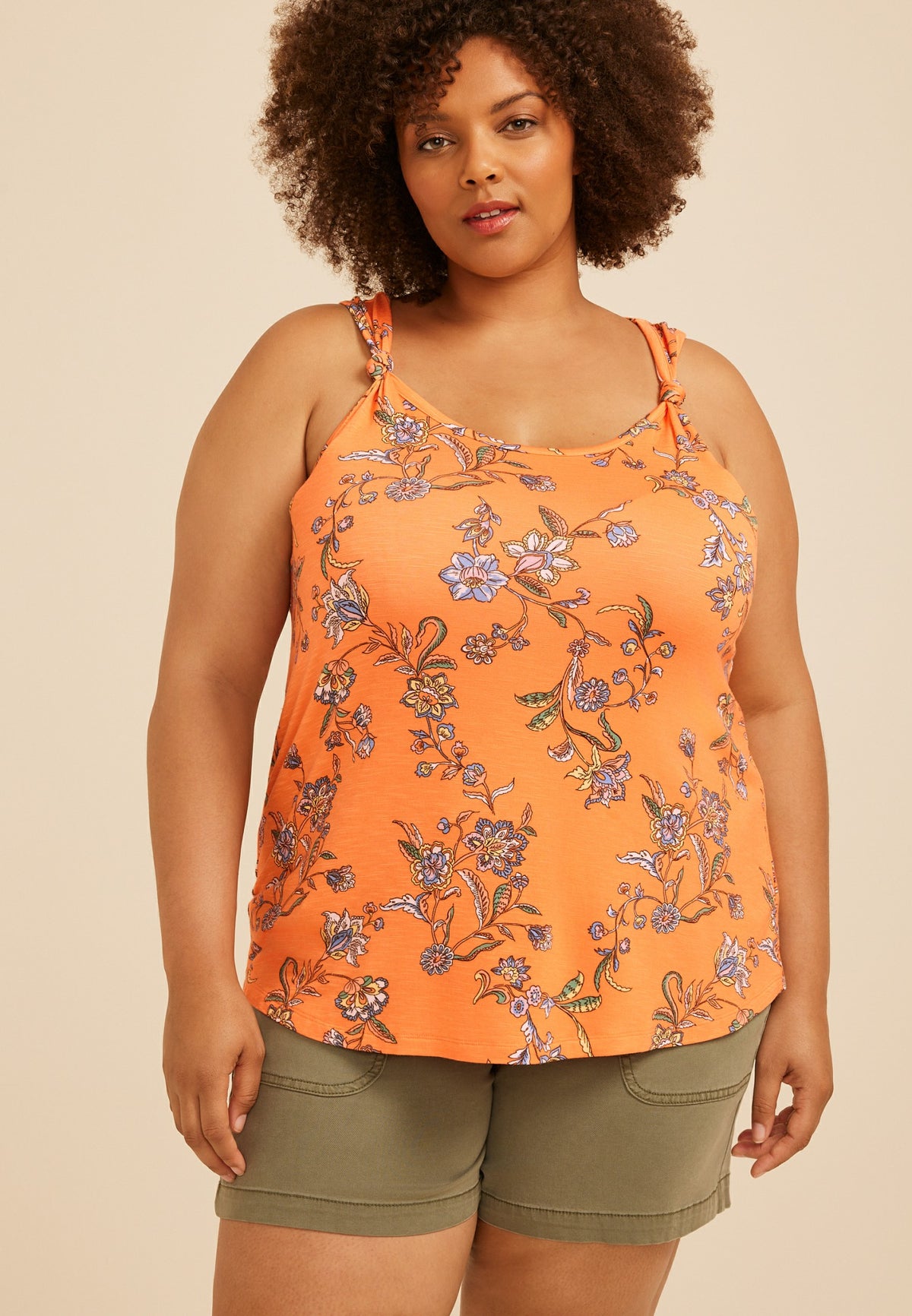 Maurices Plus Size Floral Knot Strap Tank Top