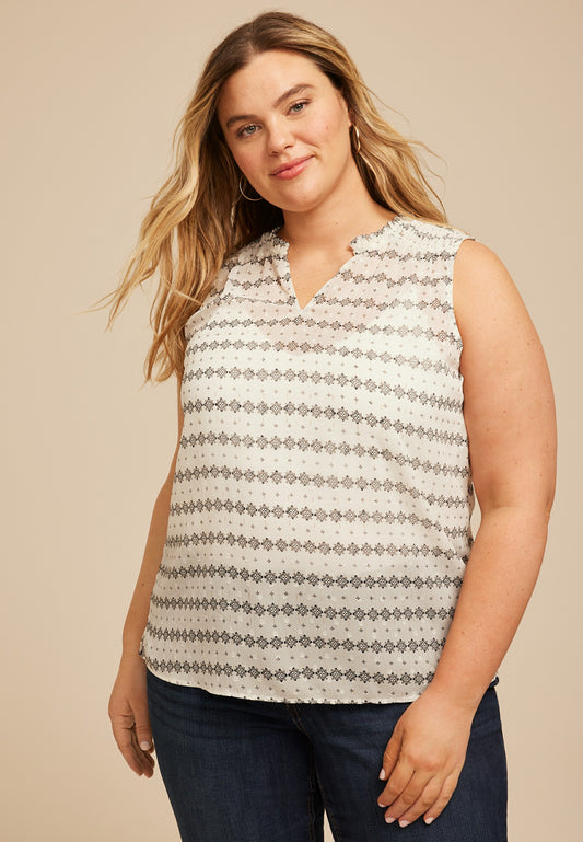 Maurices Plus Size Atwood Smocked Shoulder Sheer Printed Tank Top