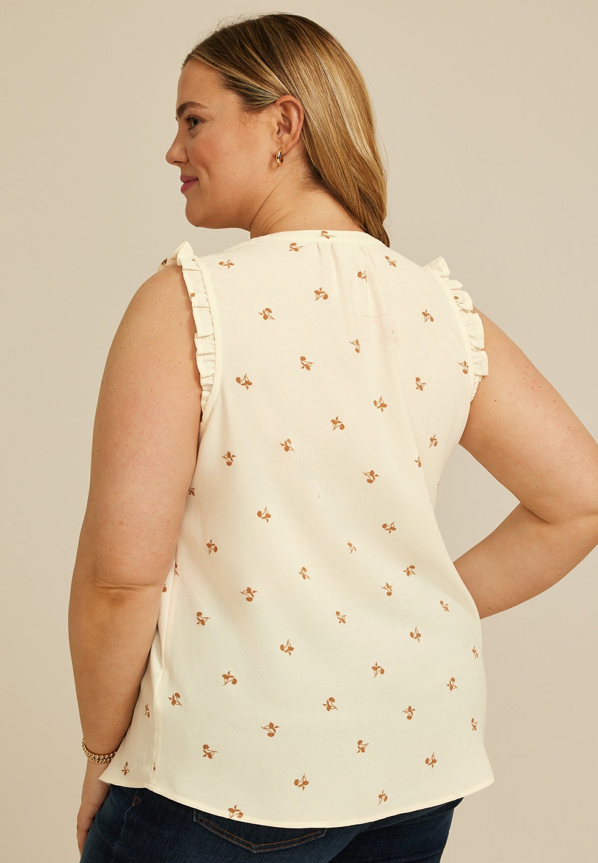 Maurices Plus Size Floral Notched Neck Ruffle Tank Top
