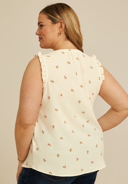 Maurices Plus Size Floral Notched Neck Ruffle Tank Top
