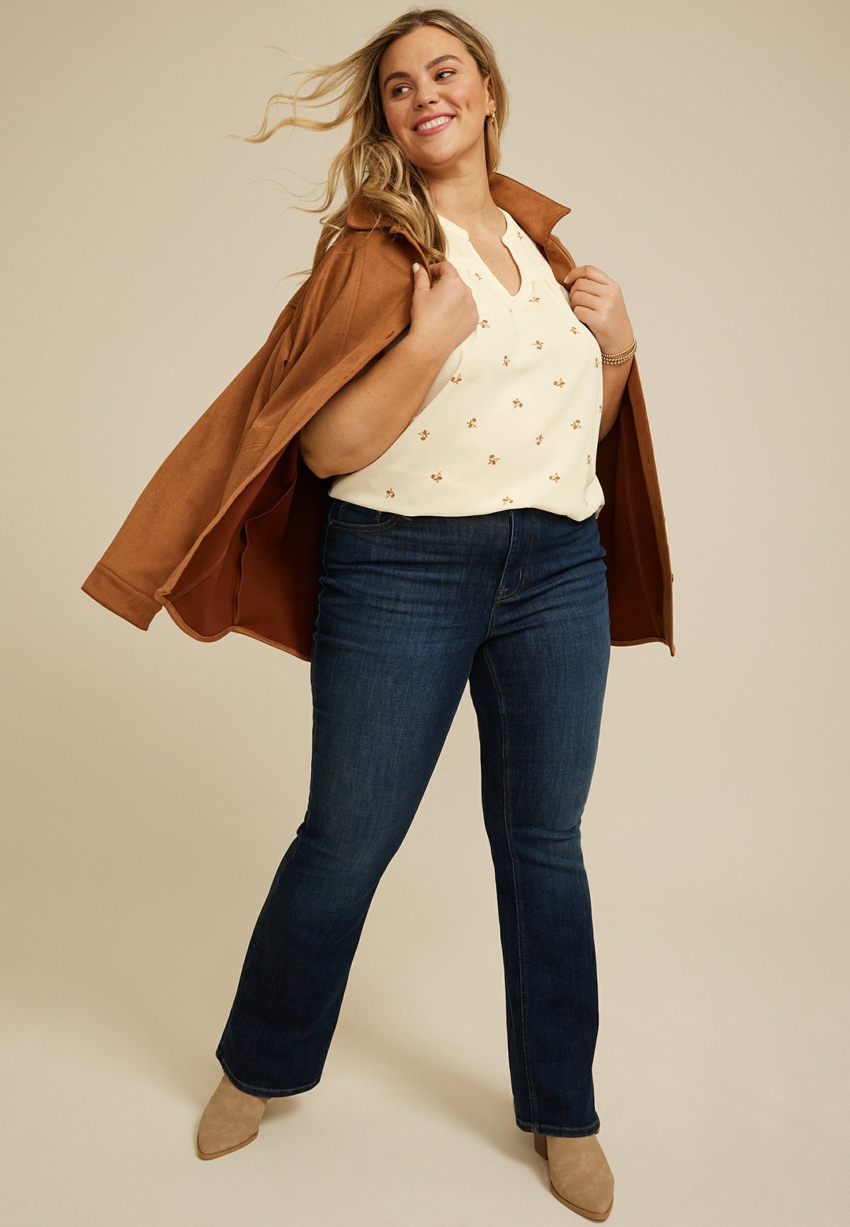 Maurices Plus Size Floral Notched Neck Ruffle Tank Top
