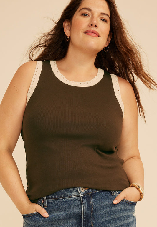 Maurices Plus Size Crochet Trim Rib Knit Tank Top
