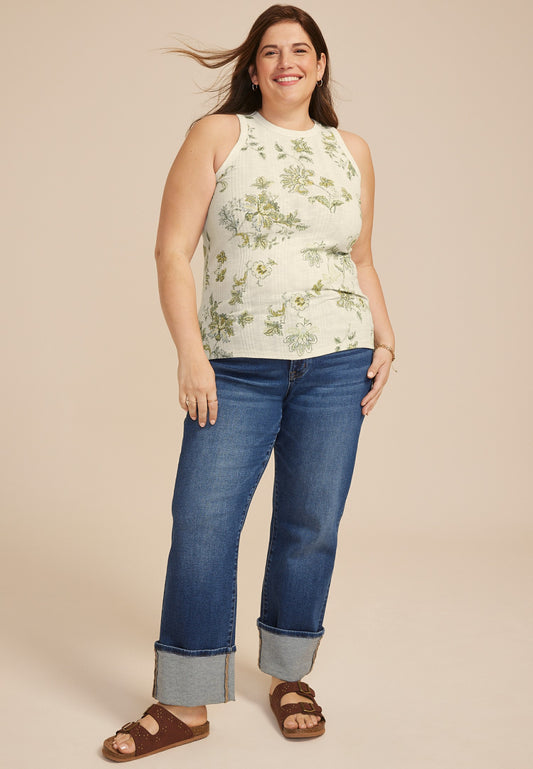 Maurices Plus Size 24/7 Variegated Floral Ribbed Highline Tank Top
