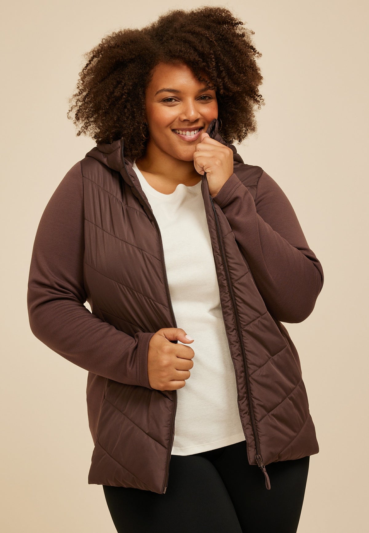 Maurices Plus Size Hooded Knit Sleeve Puffer Jacket