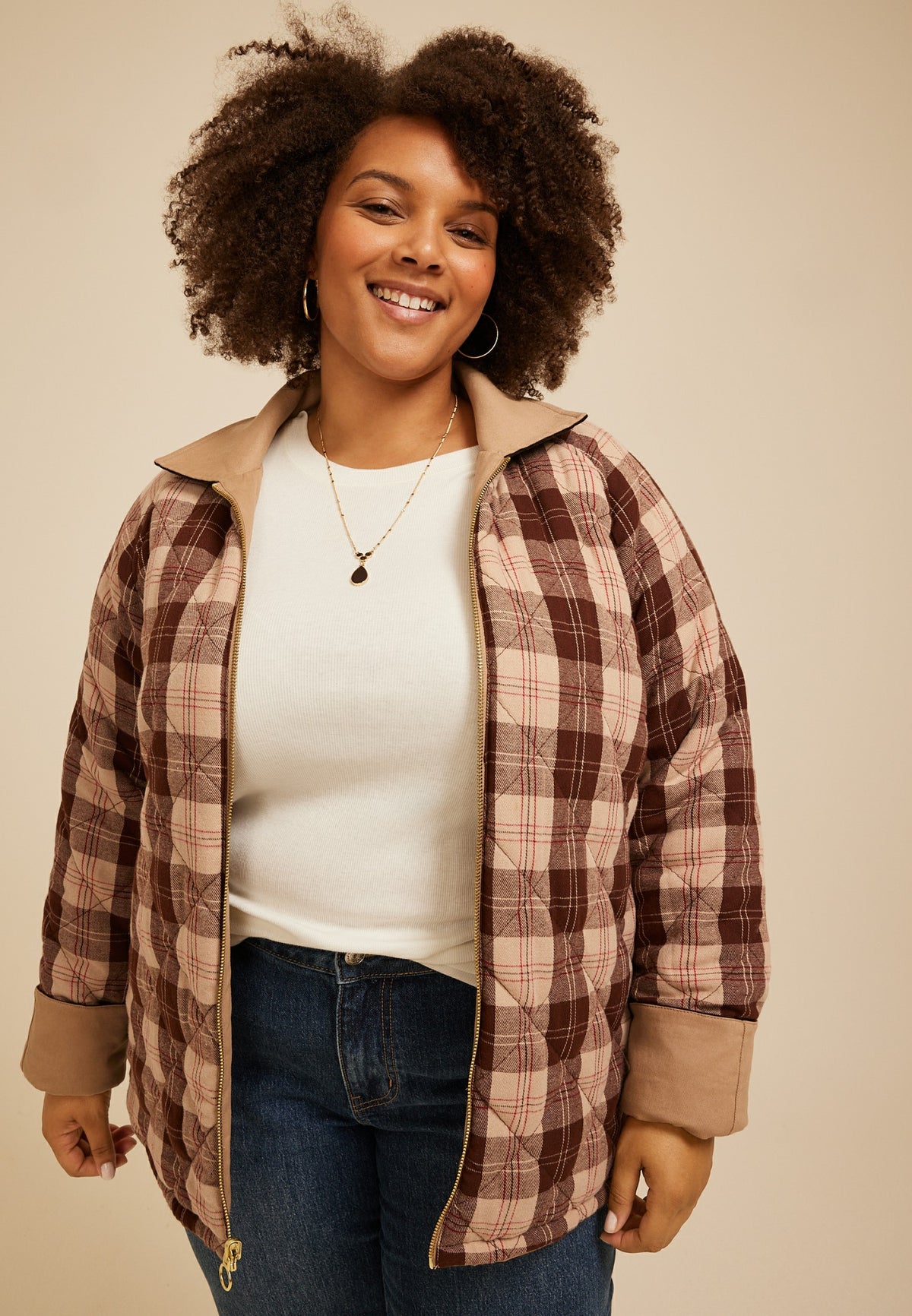 Maurices Plus Size Reversible Plaid Quilted Barn Jacket
