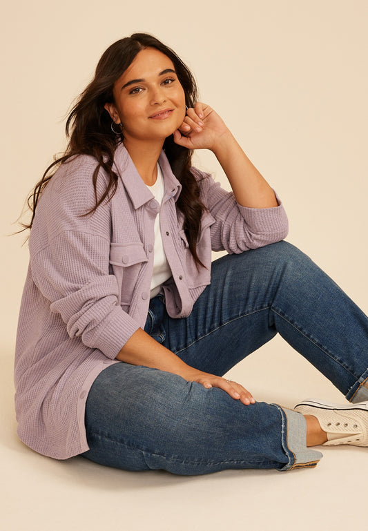 Maurices Plus Size Waffle Snap Button Shacket