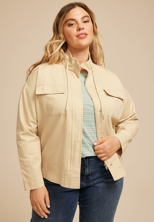Maurices Plus Size Tan Canvas Utility Jacket