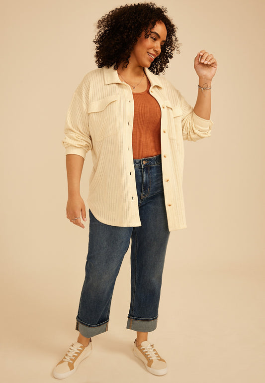 Maurices Plus Size Open Stitch Button Front Shacket