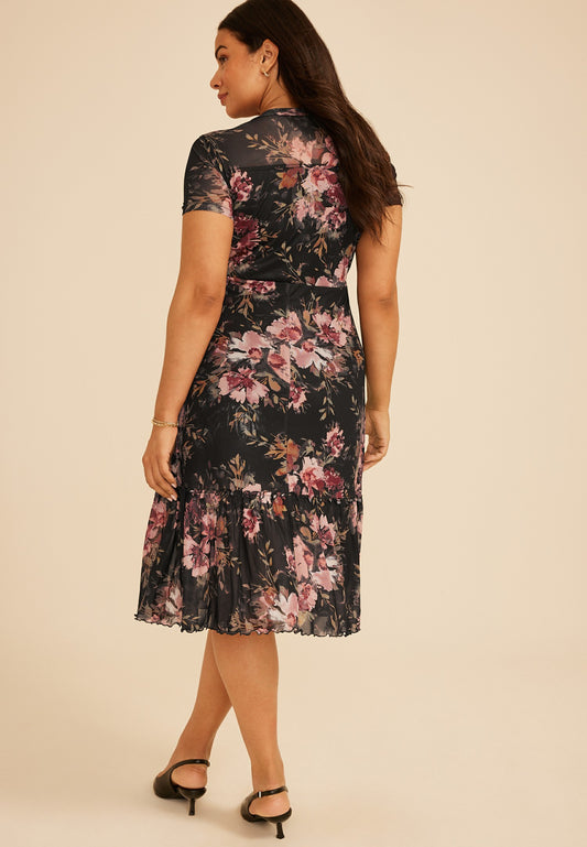 Maurices Plus Size Printed Mesh Mock Neck Midi Dress