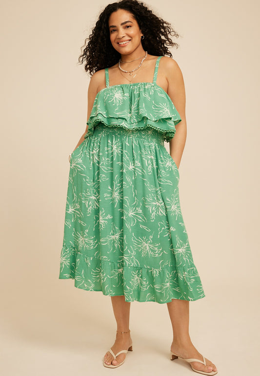 Maurices Plus Size Bare Floral Print Tiered Midi Dress
