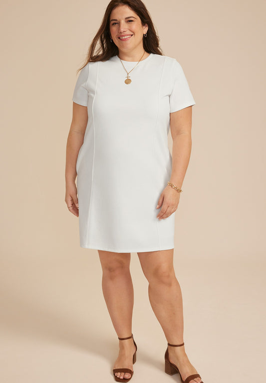 Maurices Plus Size Ponte Seamed Short Sleeve Shift Dress