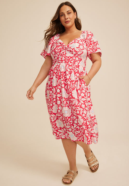 Maurices Plus Size Floral Twist Front Flutter Sleeve Midi Dress