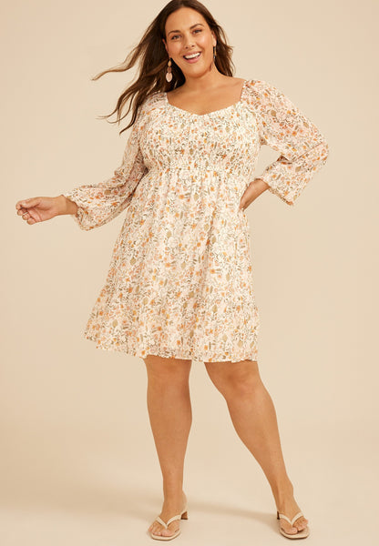 Maurices Plus Size Floral Sweetheart Smocked Bodice Babydoll Dress