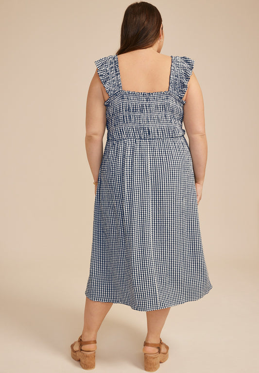 Maurices Plus Size Gingham Micro Flutter Sleeve Midi Dress