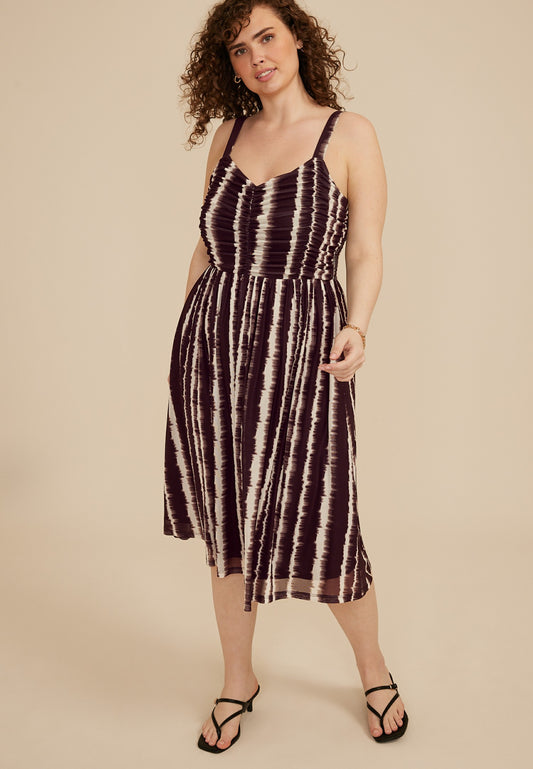 Maurices Plus Size Bare Ruched Sweetheart Printed Mesh Midi Dress