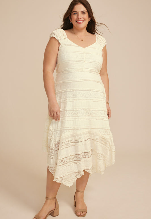 Maurices Plus Size Bare Lace Hanky Hem Midi Dress